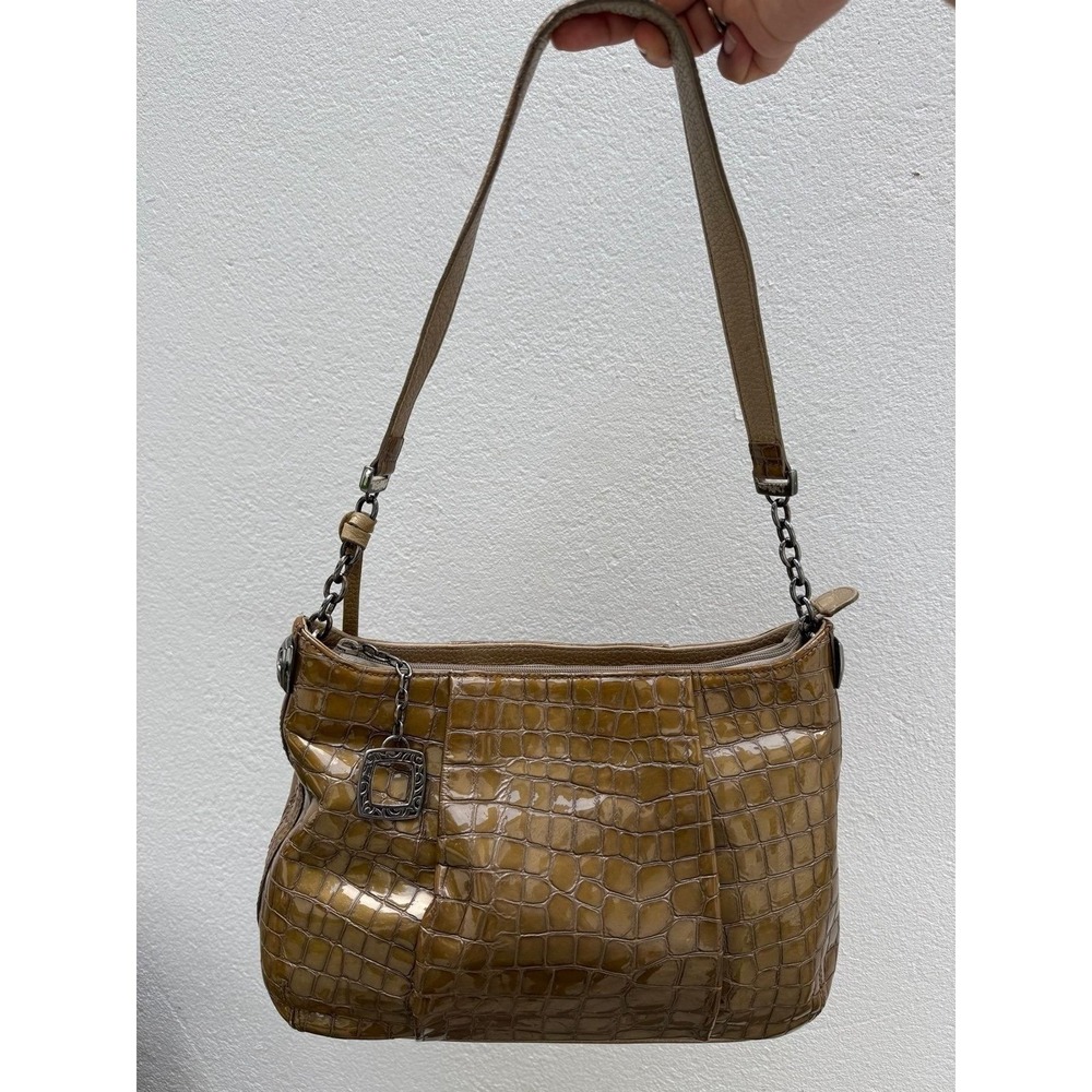 Brighton Croc Olive Green Shoulder Bag Purse Zipper Charm And Dust bag B